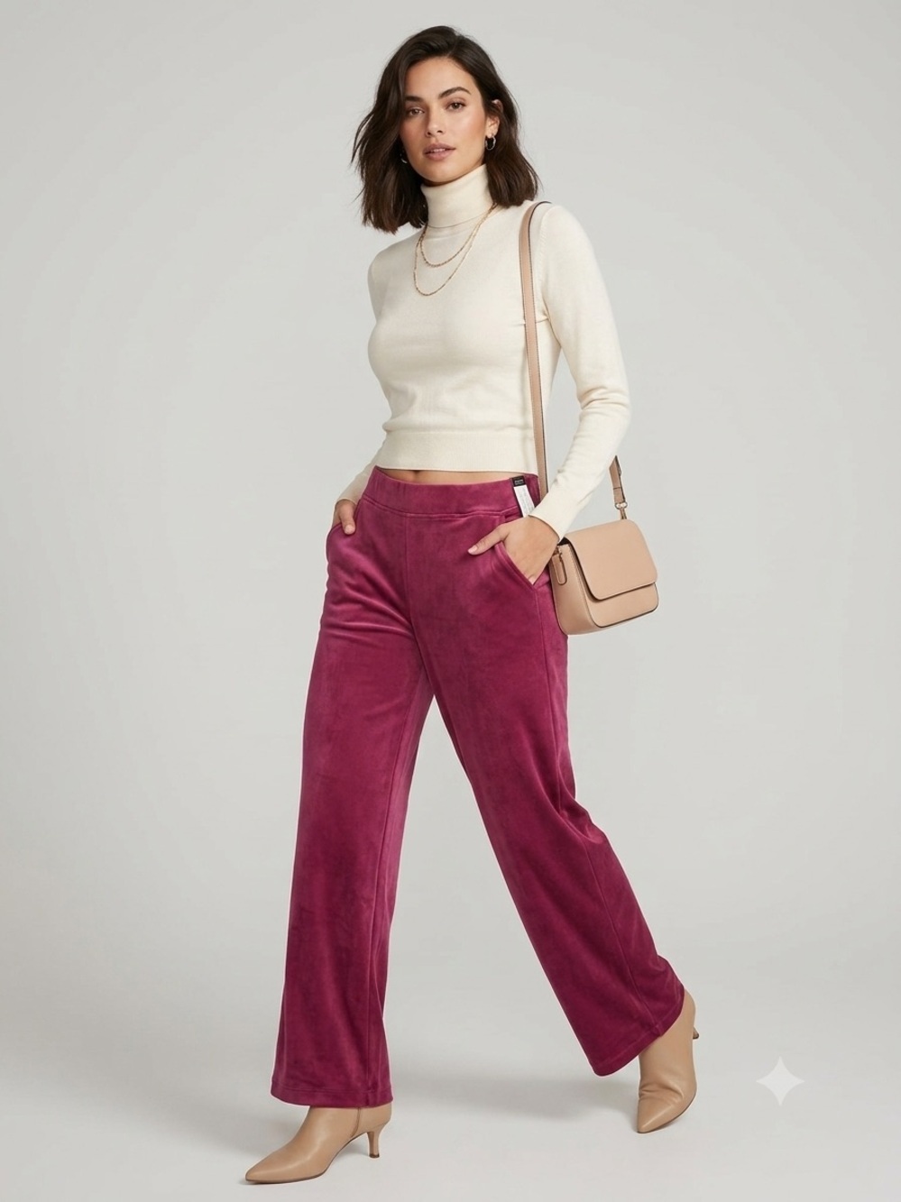 Nicole Miller Relaxed Straight Leg Velour Soft Girl Pant Sz XL Berry Burgundy